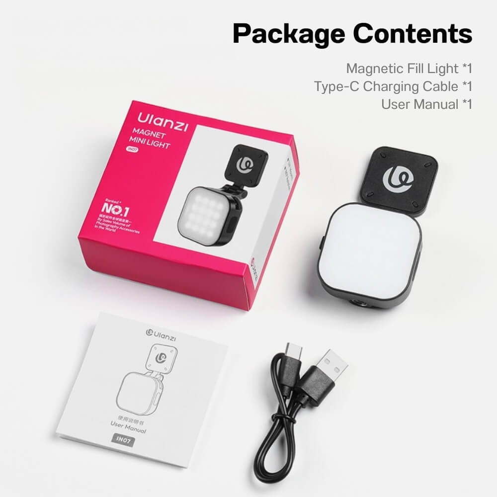 ไฟ LED อเนกประสงค์ ULANZI IN07 ขนาดพกพา สีดำ ไฟเซลฟี่ ไฟติดหัวกล้อง ไฟดารา