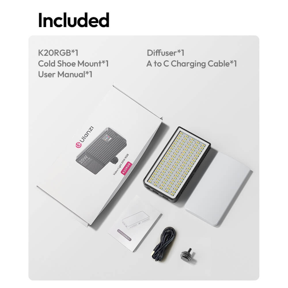 ไฟ LED อเนกประสงค์ ULANZI K20 RGB ขนาดพกพา สีดำ ไฟเซลฟี่ ไฟติดหัวกล้อง ไฟดารา