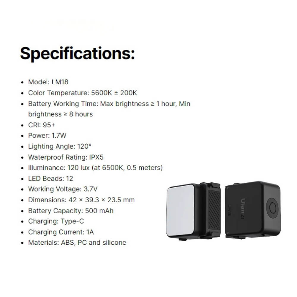 ไฟ LED อเนกประสงค์ ULANZI LM18 ขนาดพกพา สีดำ ไฟเซลฟี่ ไฟดารา ไฟติดกล้อง DJI OSMO ACTION 4/3 และ POCKET 3_8