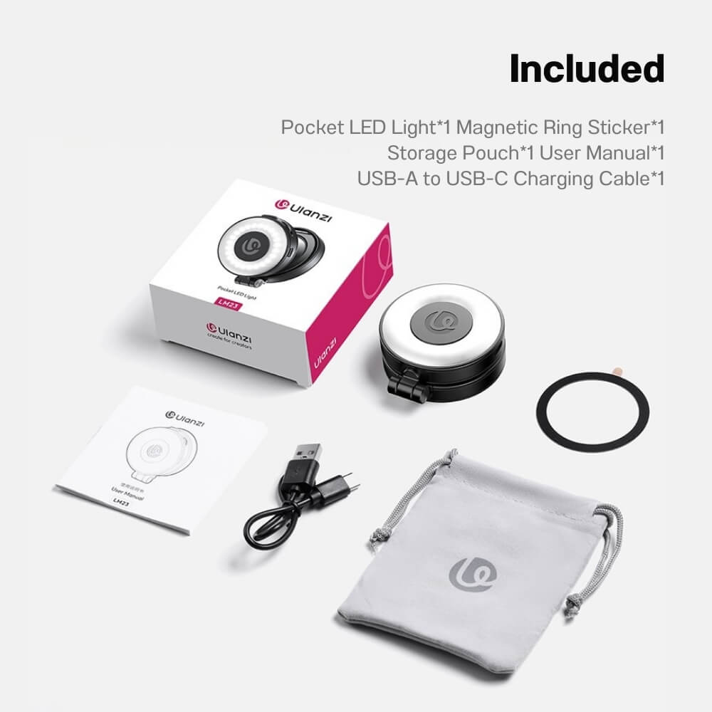 ไฟ LED อเนกประสงค์ ULANZI LM23 ขนาดพกพา สีดำ ไฟเซลฟี่สำหรับมือถือ MAGSEFE กระจกเซลฟี่ในตัว