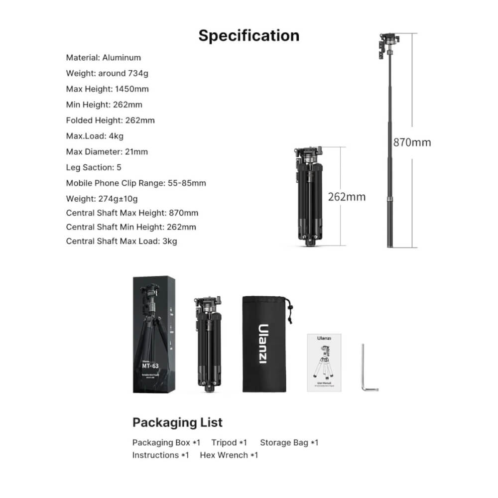 ขาตั้งมือถือ ULANZI MT63 ขนาดพกพา สีดำ