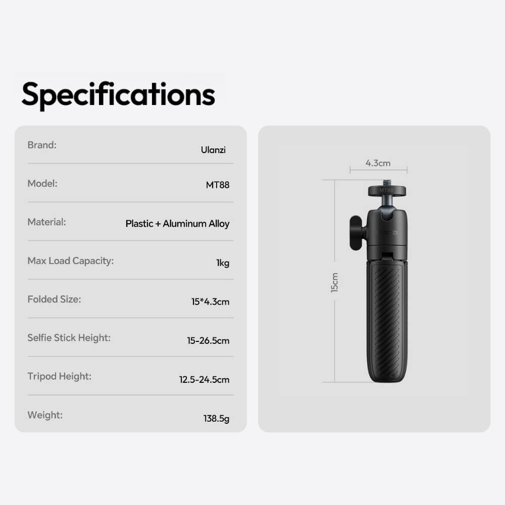 ขาตั้งมือถือ ขาตั้งกล้อง ULANZI MT88 พร้อม STRAP ติดสายกระเป๋าเป้สะพายหลัง ขนาดพกพา สีดำ_9