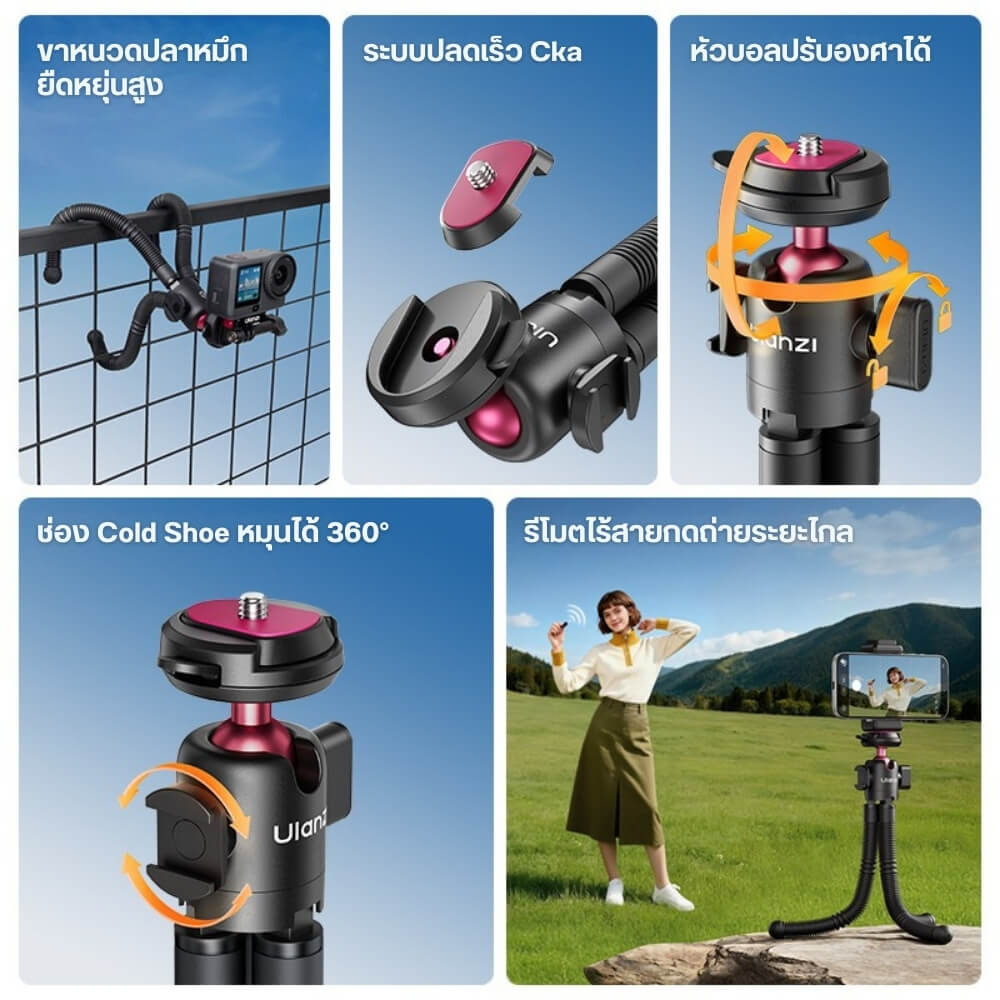 ขาตั้งกล้อง ขาตั้งมือถือ ULANZI MT91 แบบหนวดหมึก ขนาดพกพา สีดำ