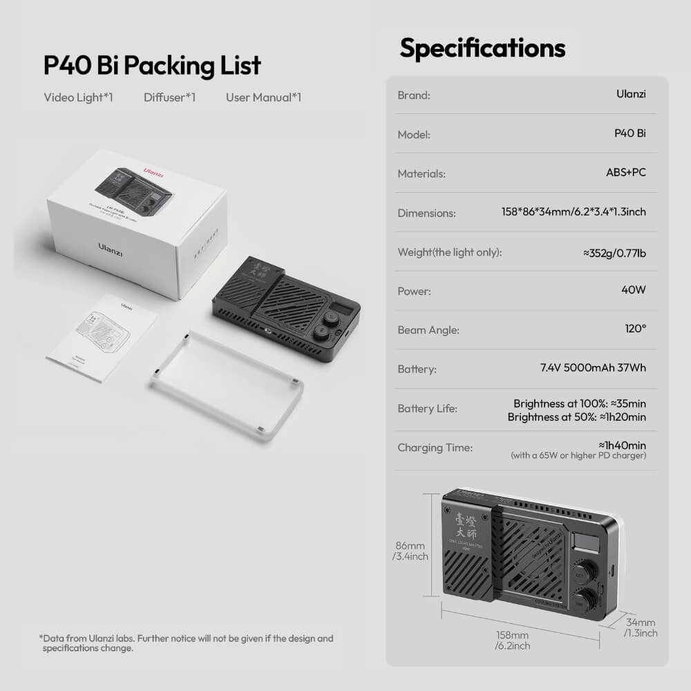 ไฟ LED อเนกประสงค์ ULANZI P40 RGB ขนาดพกพา สีดำ