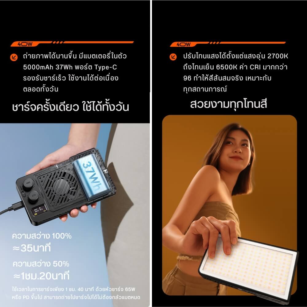 ไฟ LED อเนกประสงค์ ULANZI P40 RGB ขนาดพกพา สีดำ