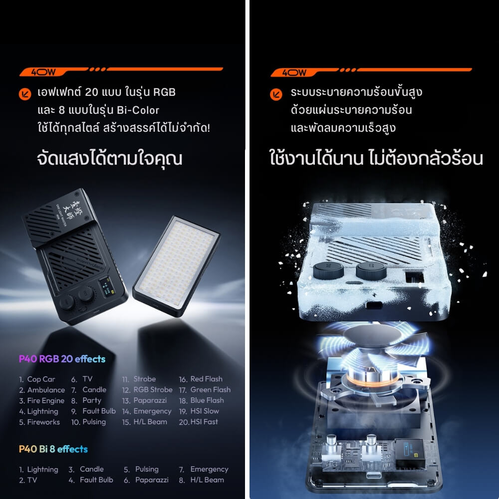 ไฟ LED อเนกประสงค์ ULANZI P40 RGB ขนาดพกพา สีดำ