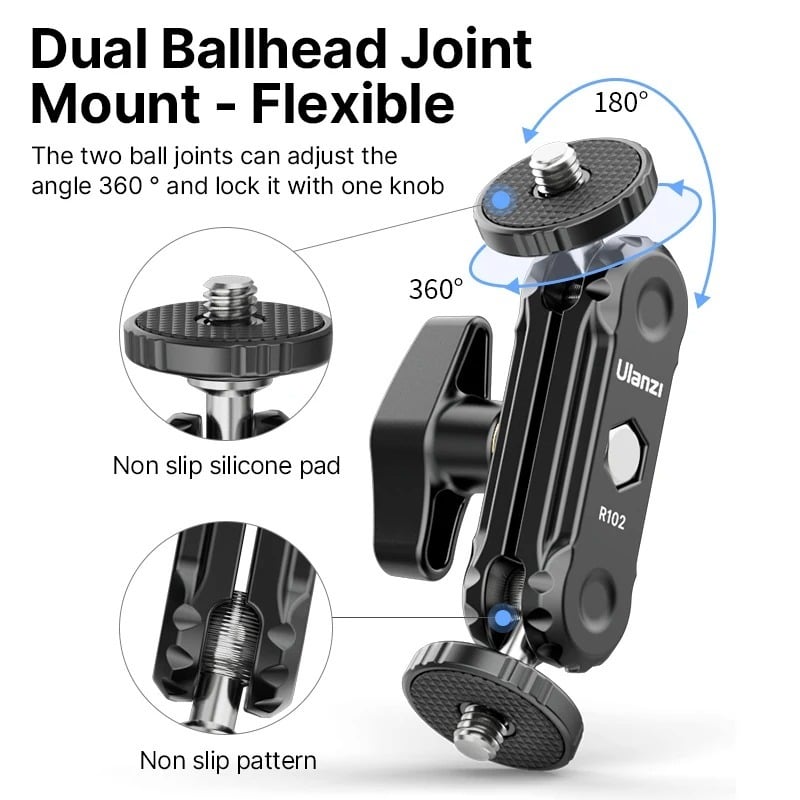 แคลมป์ 2 หัว ULANZI R102 ปรับมุม 360 องศา ต่ออุปกรณ์เสริมกล้อง ไฟ LED มอนิเตอร์ สีดำ_3