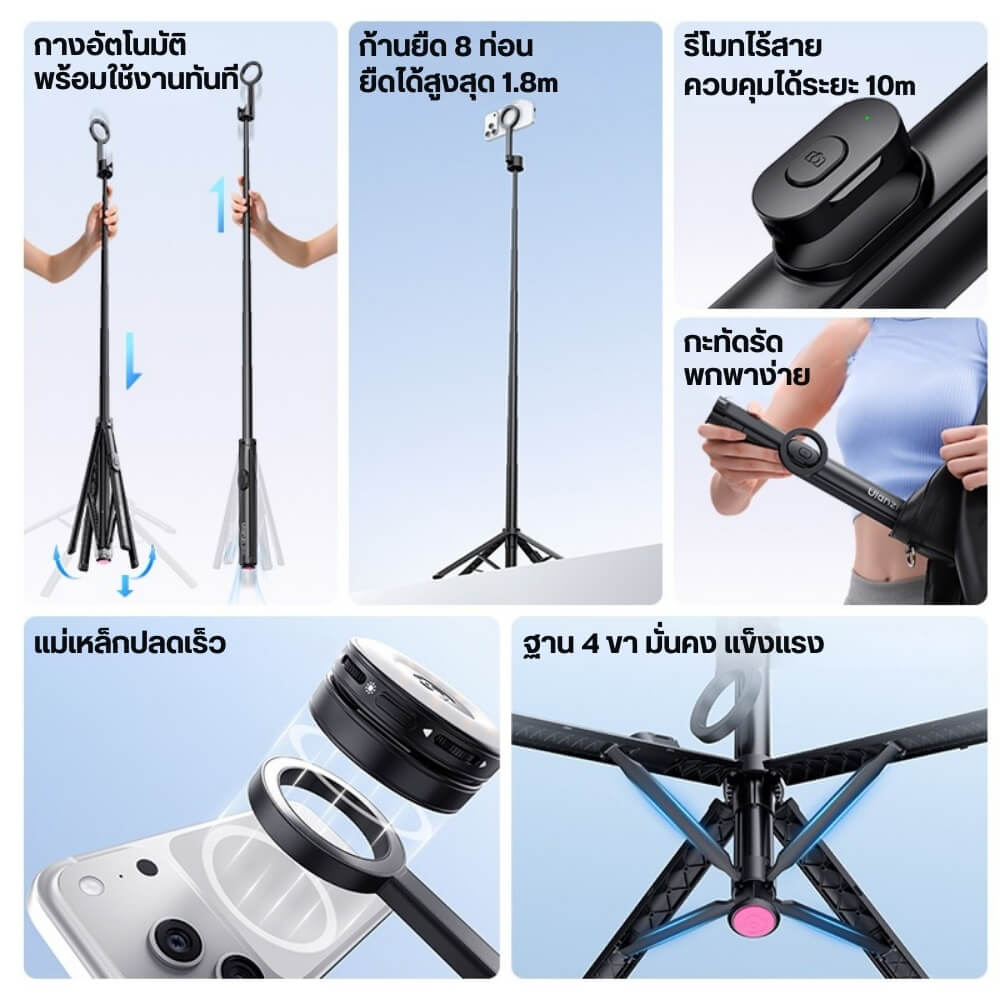 ไม้เซลฟี่ ULANZI SK21 ระบบ MAGSAFE ขนาดพกพา สีดำ
