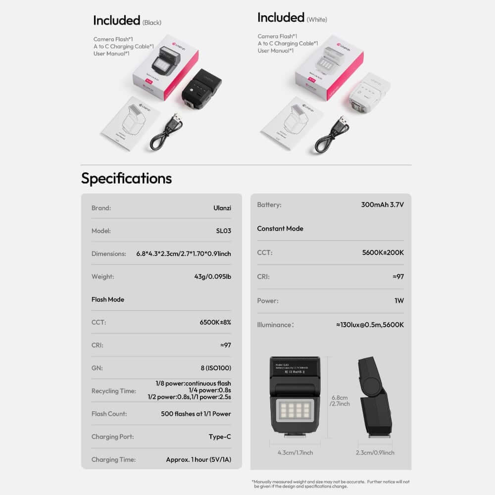 แฟลชกล้อง ULANZI SL03 ขนาดพกพา สีดำ