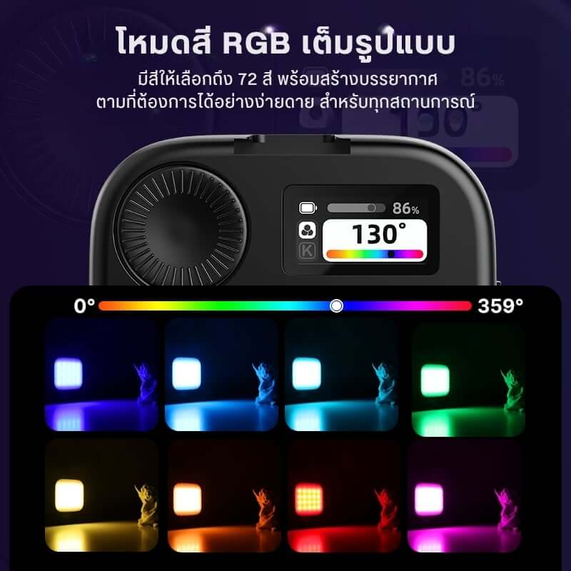 ไฟ LED อเนกประสงค์ ULANZI U60 RGB ขนาดพกพา สีดำ ไฟเซลฟี่ ไฟติดหัวกล้อง ไฟดารา