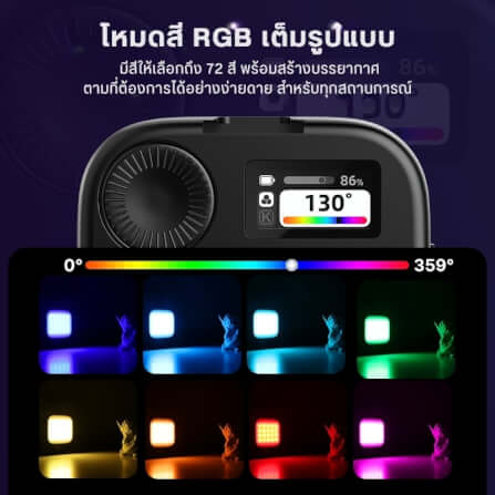 ไฟ LED อเนกประสงค์ ULANZI U60 RGB ขนาดพกพา สีดำ ไฟเซลฟี่ ไฟติดหัวกล้อง ไฟดารา_2