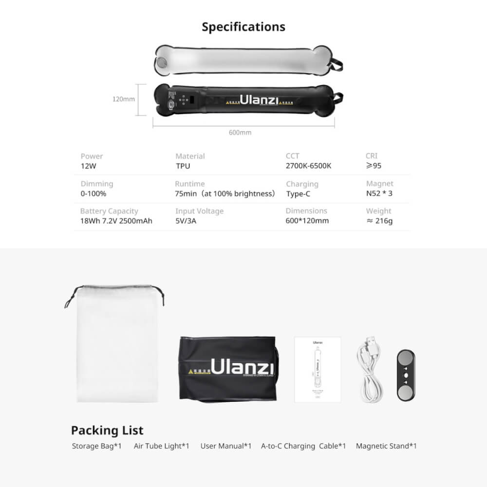 ไฟ LED แบบเป่าลม ULANZI UA12 กำลังไฟ 12W ขนาดพกพา สีดำ ไฟเซลฟี่ ไฟถ่ายภาพ ไฟถ่ายสินค้า_7