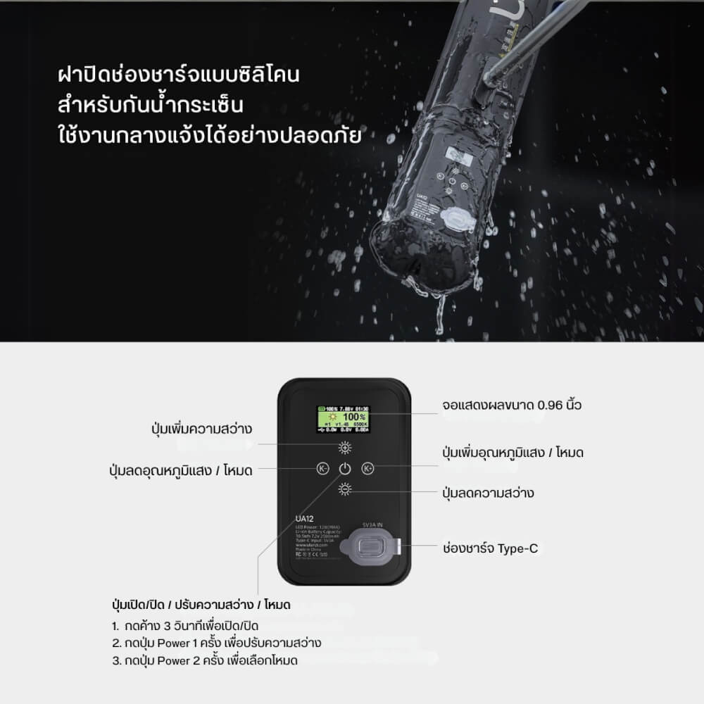 ไฟ LED แบบเป่าลม ULANZI UA20 กำลังไฟ 20W ขนาดพกพา สีดำ ไฟเซลฟี่ ไฟถ่ายภาพ ไฟถ่ายสินค้า_6