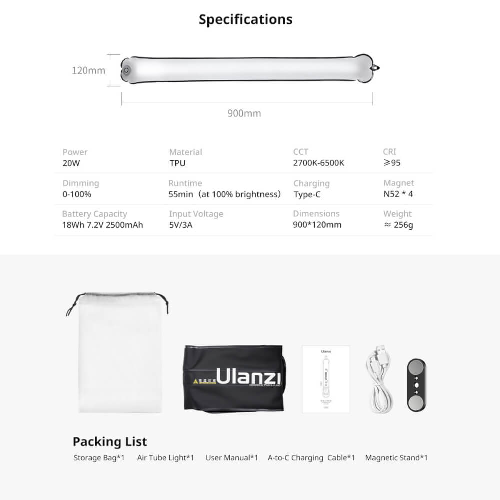 ไฟ LED แบบเป่าลม ULANZI UA20 กำลังไฟ 20W ขนาดพกพา สีดำ ไฟเซลฟี่ ไฟถ่ายภาพ ไฟถ่ายสินค้า_7