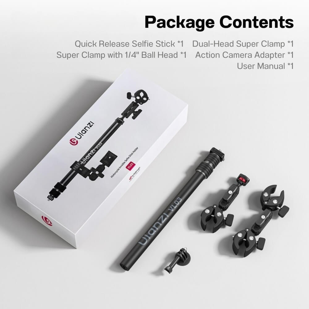 แขนจับ ไม้ล่องหน ติดมอเตอร์ไซค์ ULANZI VL03 รองรับ INSTA360 GOPRO สีดำ