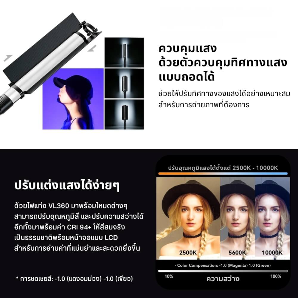 ไฟ LED อเนกประสงค์ ULANZI VL360 RGB ขนาดพกพา สีดำ