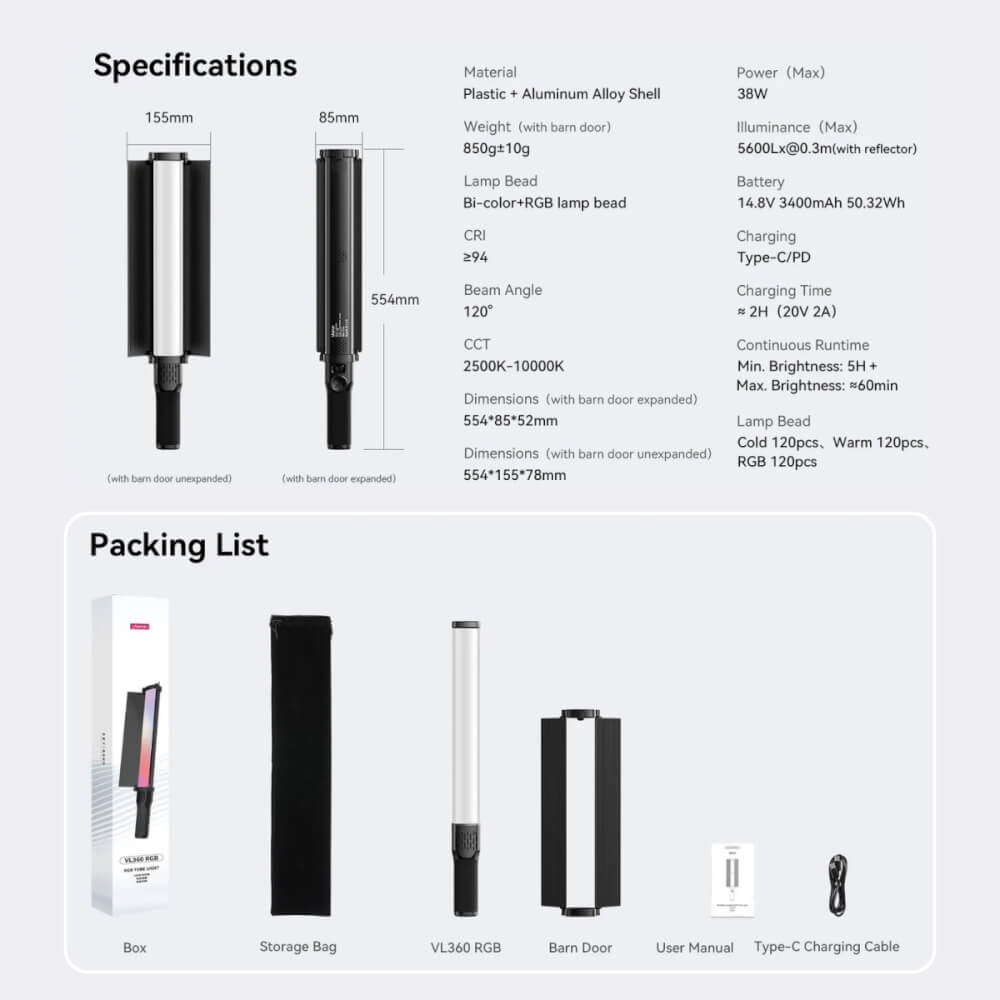 ไฟ LED อเนกประสงค์ ULANZI VL360 RGB ขนาดพกพา สีดำ