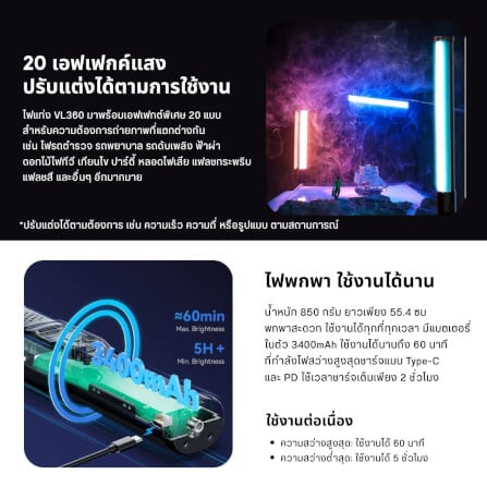 ไฟ LED อเนกประสงค์ ULANZI VL360 RGB ขนาดพกพา สีดำ_4