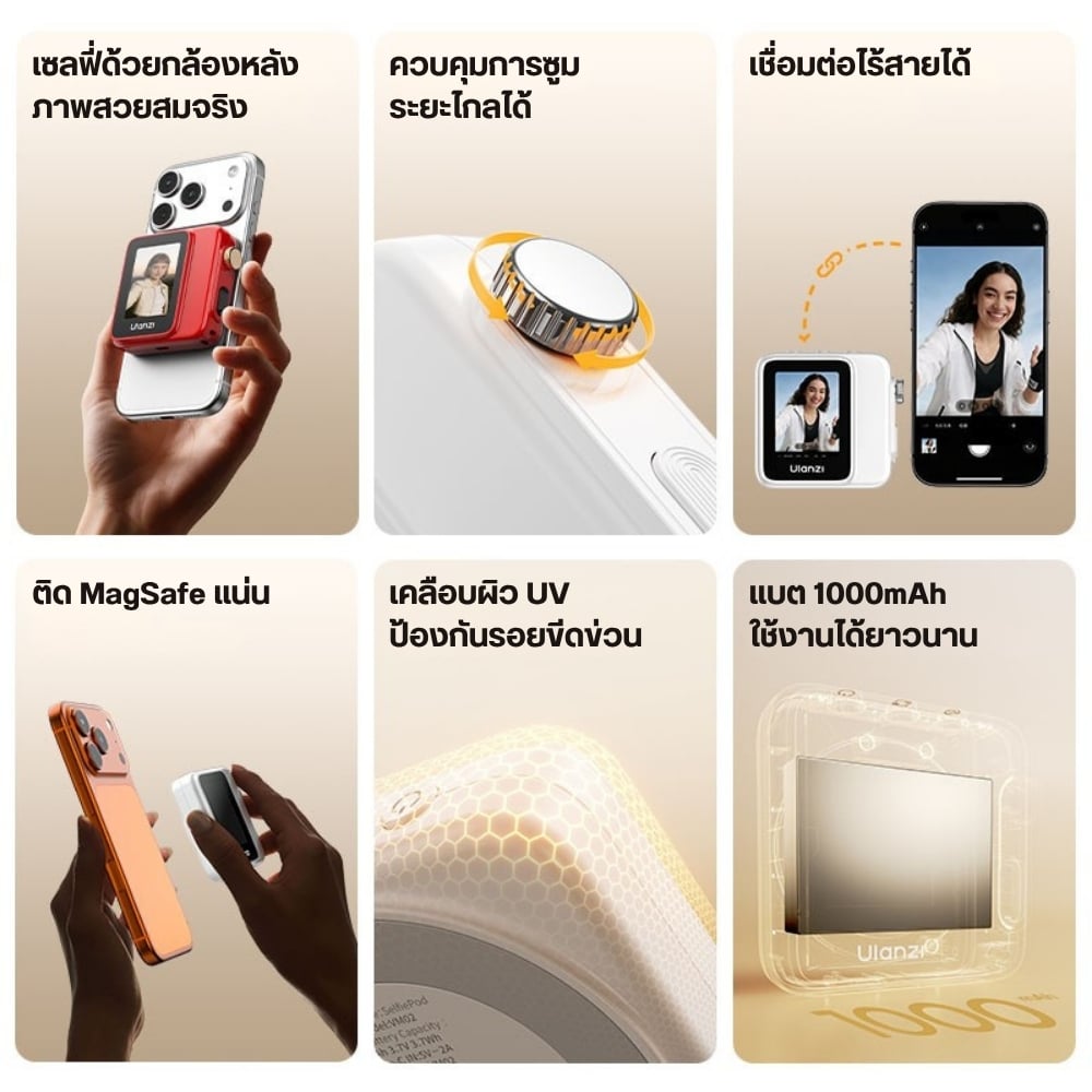 จอมอนิเตอร์เซลฟี่ไร้สาย ULANZI VM02 ติดหลังมือถือ ระบบแม่เหล็ก แบบไร้สาย แบตในตัว สำหรับถ่ายภาพ สีขาว_6