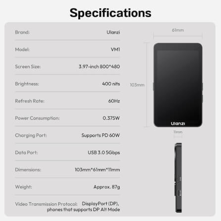 จอมินิเตอร์ติดหลังมือถือ ULANZI VM1 ระบบ MAGSAFE ขนาดพกพา สีดำ_10