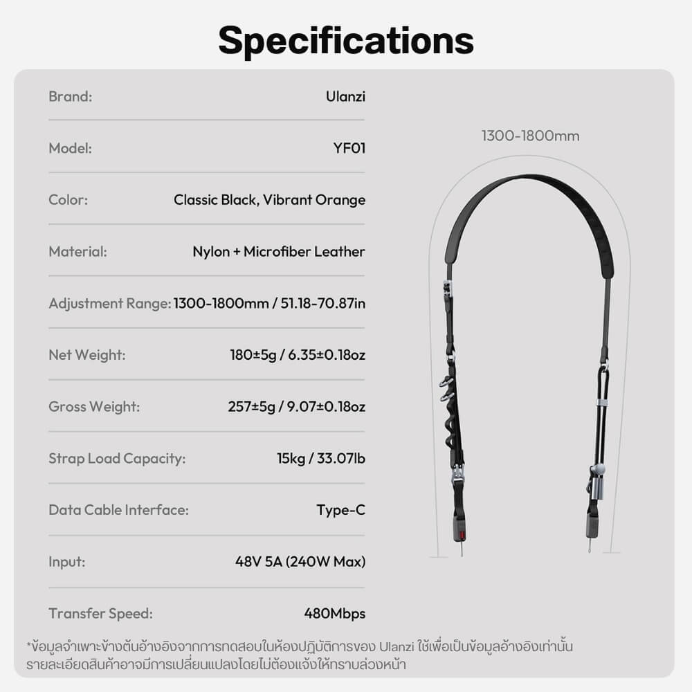 สายคล้องกล้อง ULANZI YF01 แบบ 3IN1 เป็นสายชาร์จเร็ว 240W ในตัว แปลงเป็นสายคล้องข้อมือได้ สีดำ