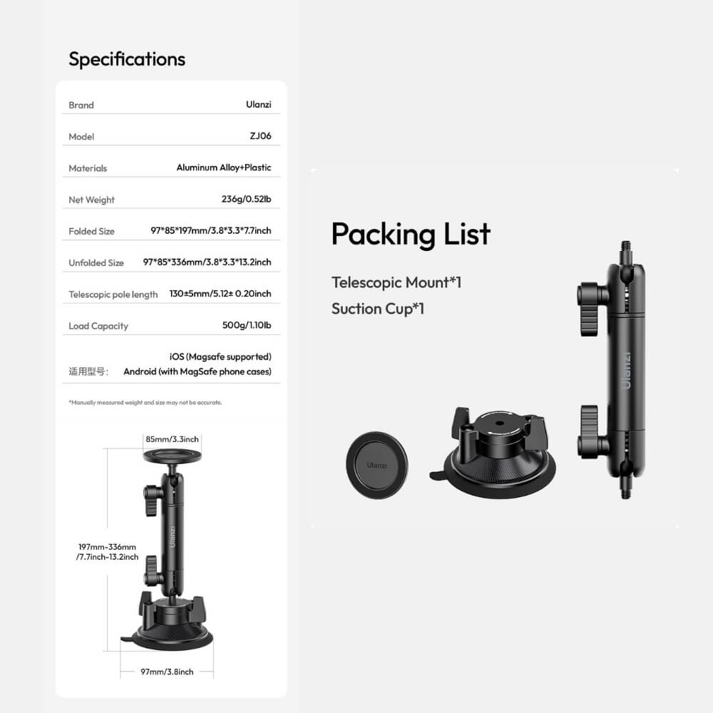 ที่จับมือถือแบบสูญญากาศ ULANZI ZJ06 ระบบ MAGSAFE สีดำ