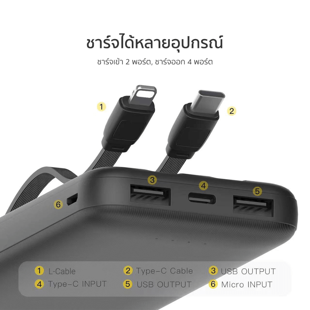 แบตสำรอง ORSEN BY ELOOP  E33LINE สีดำ 10000MAH POWERBANK มีสายชาร์จในตัว TYPE C และ L-CABLE 12W_4