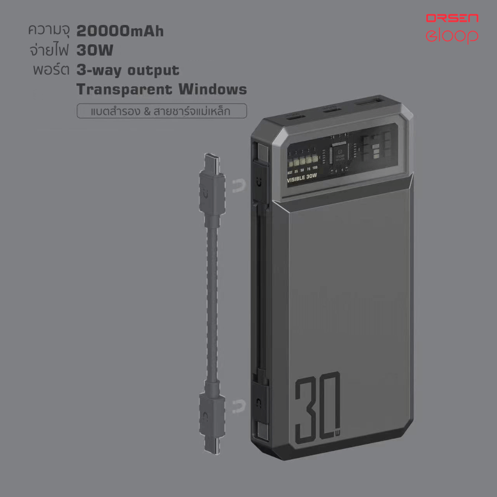 แบตสำรอง ORSEN BY ELOOP E59L สีเทา 20000MAH 45W รองรับ QC3.0 PD PPS UFCS_4