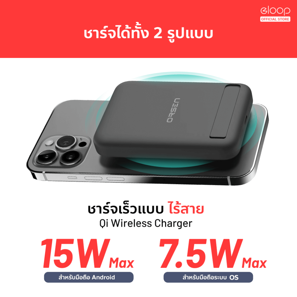แบตสำรอง ORSEN BY ELOOP EW52 สีขาว 10000MAH PD 20W แบตสำรองไร้สาย BATTERY PACK POWERBANK พาวเวอร์แบงค์ WIRELESS CHARGER แม็กเซฟ TYPE C OUTPUT_4