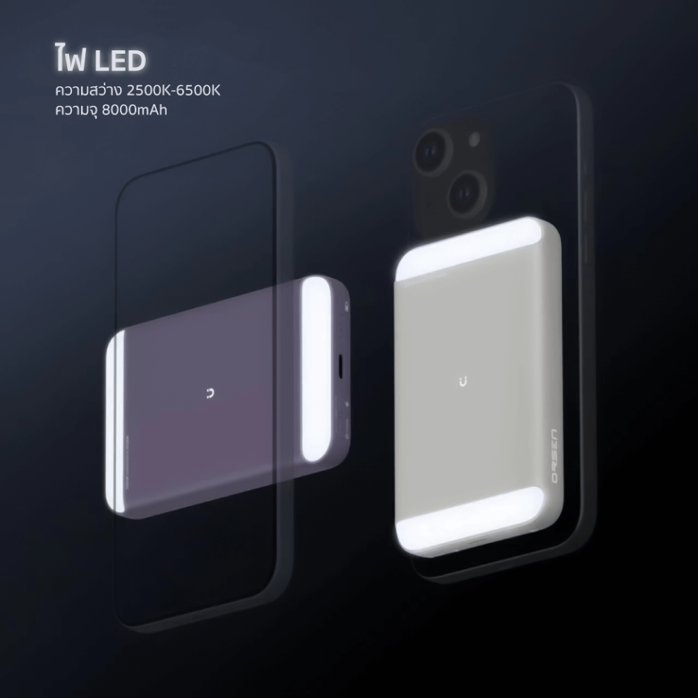 แบตสำรอง ORSEN BY ELOOP EW71 สีแดง 8000MAH ชาร์จไร้สาย PD 20W มีไฟ LED FILL LIGHT ไฟเซลฟี่ TYPE C แบตสำรอง แบบแม่เหล็ก MAGLIGHT POWERBANK MAGNETIC WIRELESS CHARGE พาวเวอร์แบงค์ FOR PHONE 12/13/14/15/16 และ ANDROID รุ่นที่รองรัจ