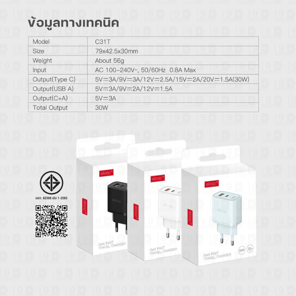 หัวชาร์จ ELOOP C31T สีเขียว ชาร์จเร็ว 30W PD QC 3.0