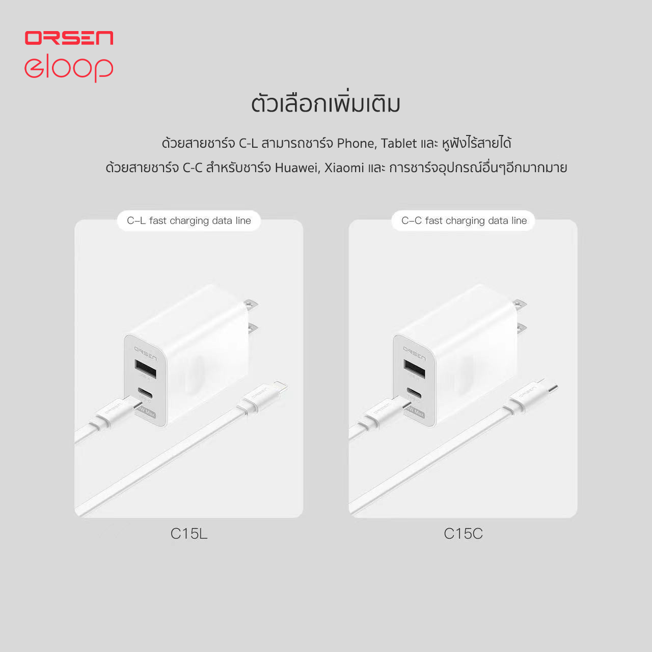 หัวชาร์จ ELOOP C15 สีขาว ชาร์จเร็ว PD 30W | QC 22.5W