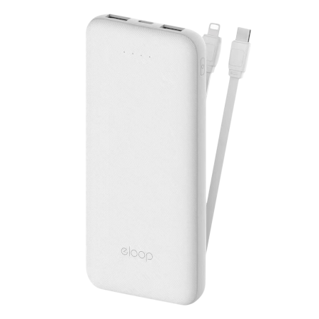 แบตสำรอง ORSEN BY ELOOP  E33LINE สีขาว 10000MAH POWERBANK มีสายชาร์จในตัว TYPE C และ L-CABLE 12W_0