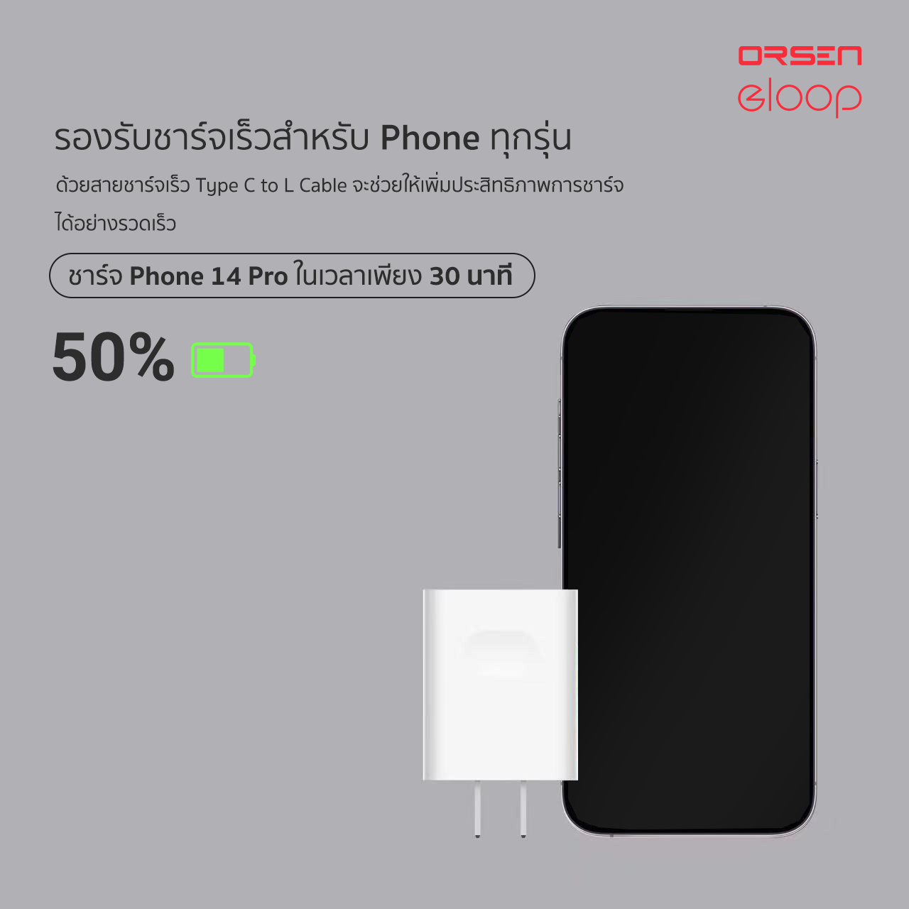 หัวชาร์จ ELOOP C15 สีขาว ชาร์จเร็ว PD 30W | QC 22.5W_2