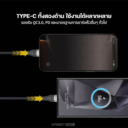สายชาร์จ ORSEN BY ELOOP S6C USB TYPE C TO TYPE C ยาว 1.5 ม. รองรับ QC4.0 PD 100W (MAX) สายไนลอนถัก ชาร์จโน๊ตบุ๊ค โอนข้อมูลได้_3