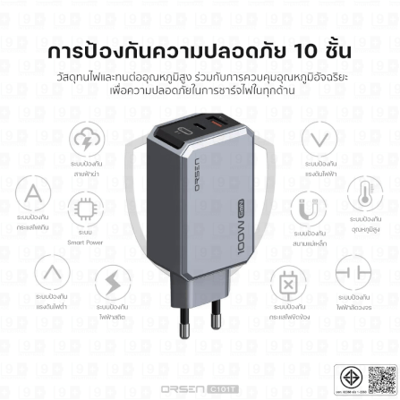 หัวชาร์จ ORSEN BY ELOOP C101T ชาร์จเร็ว 100W PD QC PPS_3