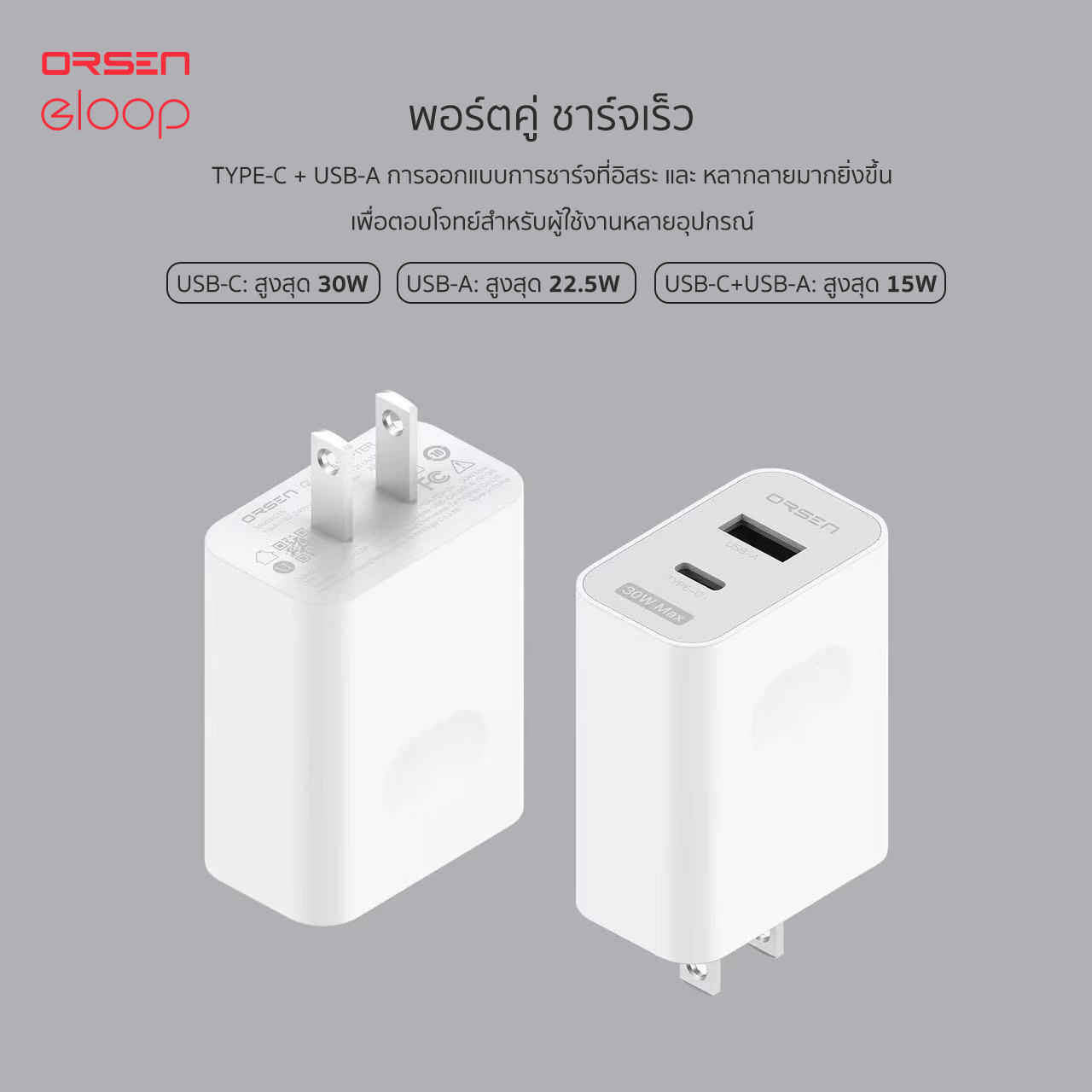 หัวชาร์จ ELOOP C15 สีขาว ชาร์จเร็ว PD 30W | QC 22.5W_4