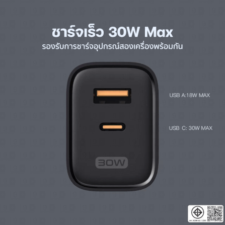 หัวชาร์จ ELOOP C31T สีเขียว ชาร์จเร็ว 30W PD QC 3.0_5