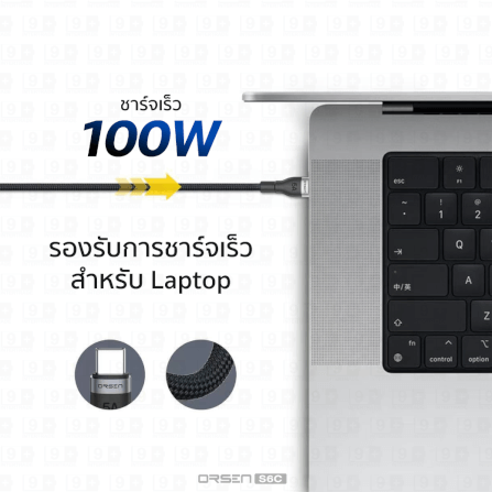 สายชาร์จ ORSEN BY ELOOP S6C USB TYPE C TO TYPE C ยาว 1.5 ม. รองรับ QC4.0 PD 100W (MAX) สายไนลอนถัก ชาร์จโน๊ตบุ๊ค โอนข้อมูลได้_6