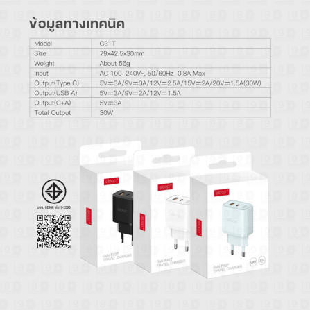 หัวชาร์จ ELOOP C31T สีเขียว ชาร์จเร็ว 30W PD QC 3.0_7