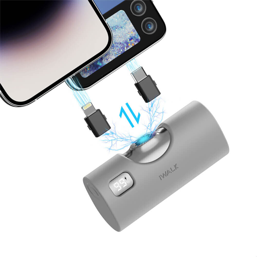 แบตเตอรี่สำรอง IWALK LINKPODX 5000 MAH สี SILVER เปลี่ยนหัวชาร์จได้ทั้ง LIGHTNING และ TYPEC_1