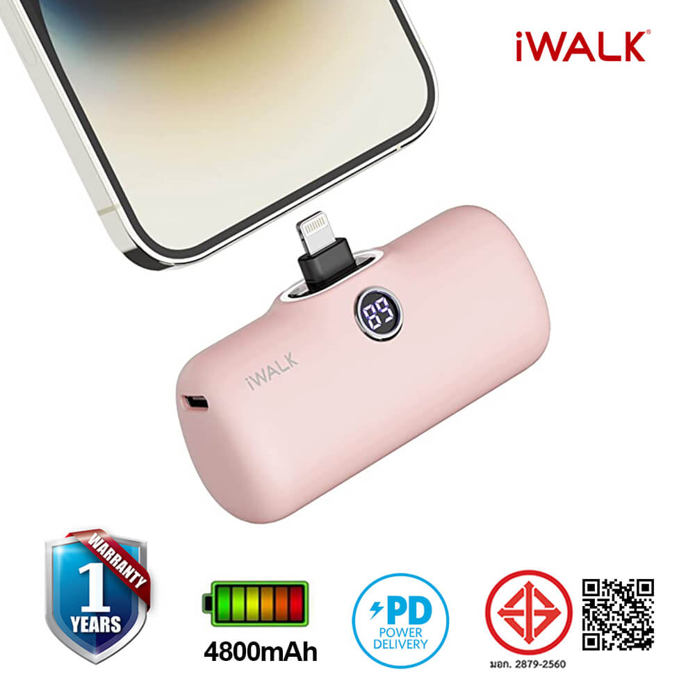 แบตเตอร์รี่สำรอง IWALK LINKPOD PRO 4800 MAH หัวชาร์จไร้สายหัว หัวชาร์จ LIGHTNING สี PINK