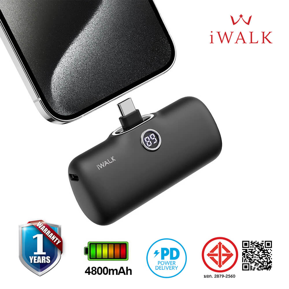 แบตเตอร์รี่สำรอง IWALK LINKPOD PRO 4800 MAH หัวชาร์จไร้สาย หัว TYPEC สี BLACK