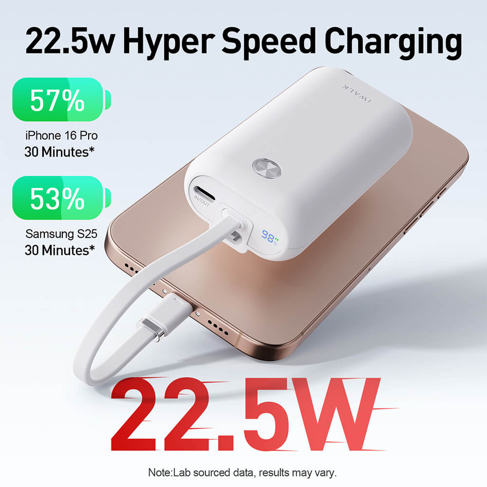 แบตเตอร์รี่สำรอง IWALK Power Mini 10000 MAH สายชาร์จในตัว TypeC สี Black  รองรับการชาร์จเร็ว 22.5Wเล็กกะทัดรัด_2