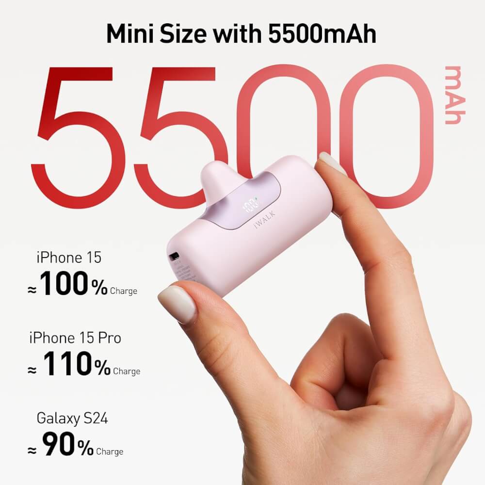 แบตเตอร์รี่สำรอง IWALK LINKPOD5 5500 MAH หัวชาร์จไร้สายหัว TypeC สี Pink ชาร์จเร็วสูงสุด 22.5W _3