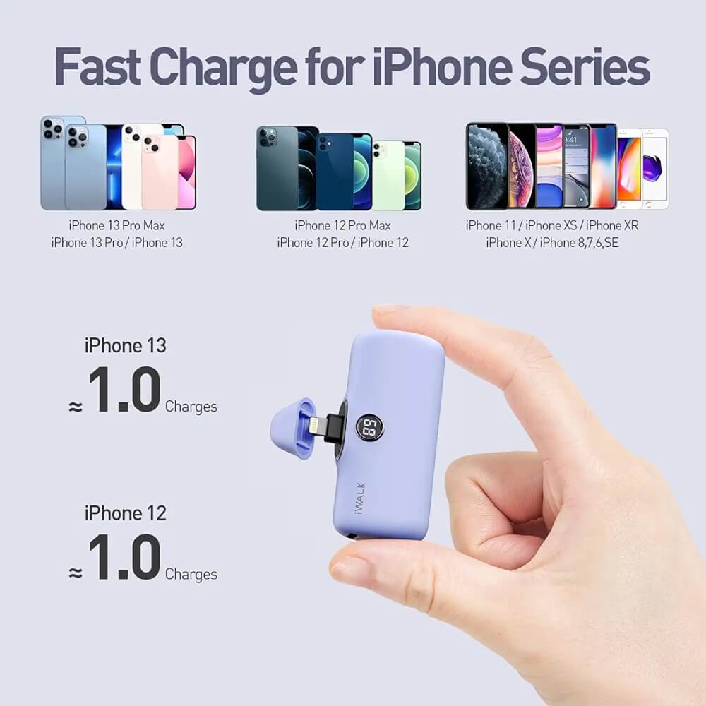 แบตเตอร์รี่สำรอง IWALK LINKPOD PRO 4800 MAH หัวชาร์จไร้สายหัว หัวชาร์จ LIGHTNING สี PURPLE