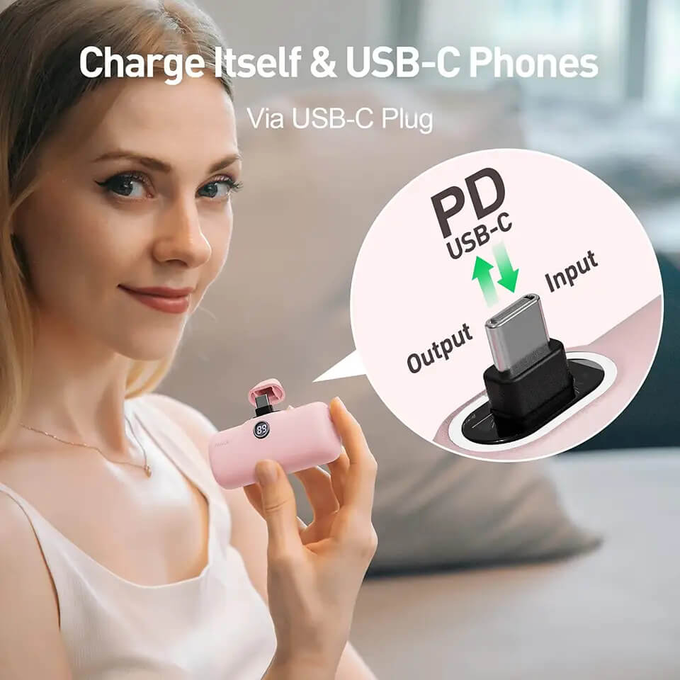 แบตเตอร์รี่สำรอง IWALK LINKPOD PRO 4800 MAH หัวชาร์จไร้สาย หัว TYPEC สี PINK