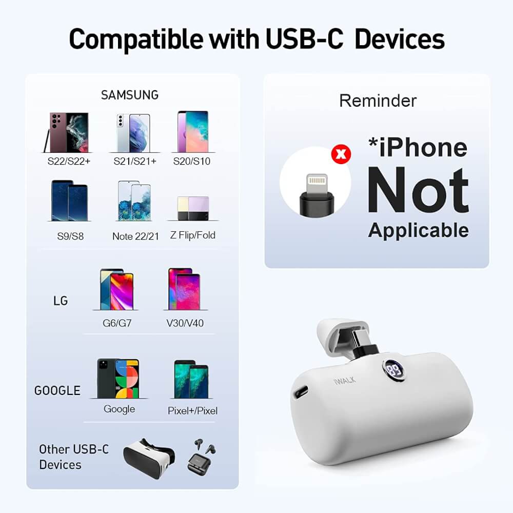 แบตเตอร์รี่สำรอง IWALK LINKPOD PRO 4800 MAH หัวชาร์จไร้สายหัว หัวชาร์จ TYPE C สี WHITE