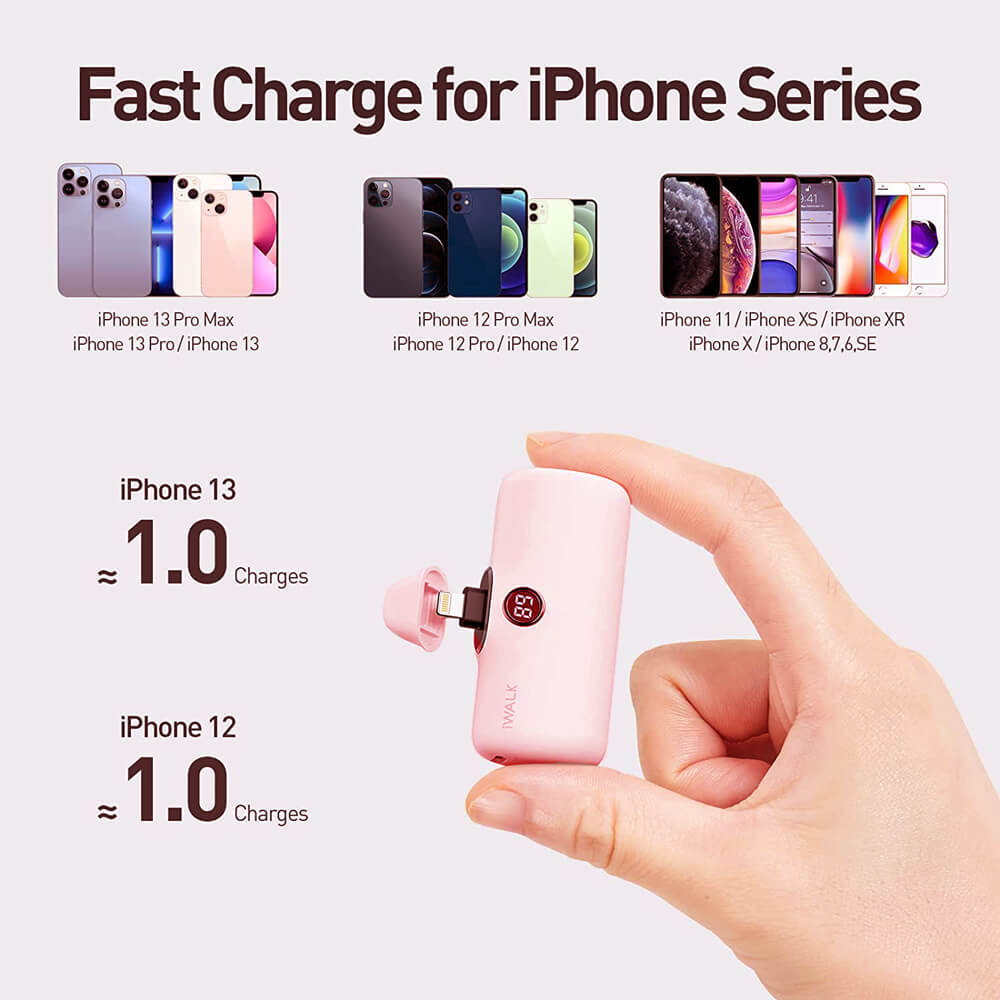 แบตเตอร์รี่สำรอง IWALK LINKPOD PRO 4800 MAH หัวชาร์จไร้สายหัว หัวชาร์จ LIGHTNING สี PINK