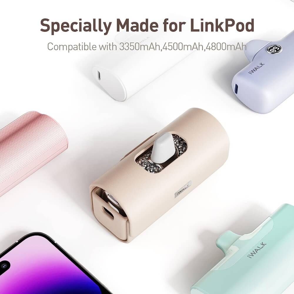 เคสซองหนัง IWALK LINKPOD BAG สีชมพู สำหรับใส่แบตสำรองแบบพกพา